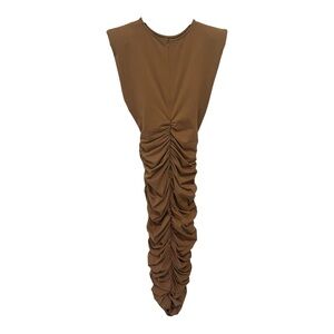 Blanc Clothing Women’s Maxi Dress Ruched Body Con Large Zip Carmel Brown